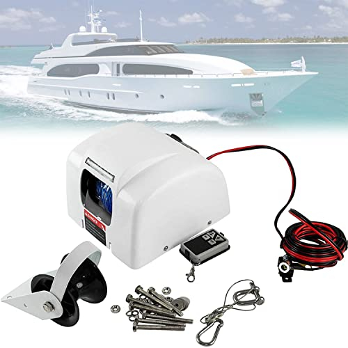 CUZONE Elektrische Ankerwinde 25LBS 12V Bootswinde,Elektrische Seilwinde,Süßwasser Salzwasser Anker,Elektrische Ankerwinde für Boote mit drahtloser Fernsteuerung Marine Ankerwinde