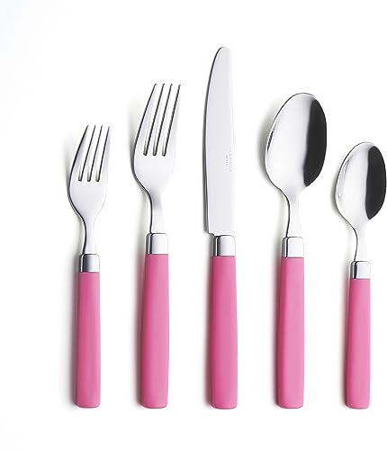 Ensemble de couverts en acier inoxydable ANNOVA - Poignées de couleur - Fourchettes à dîner, fourchettes à salade, couteaux de table, cuillères à soupe, cuillères à thé (pink, 20pieces)