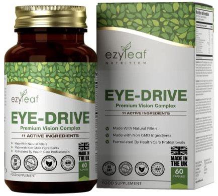 Ezyleaf Supplément pour Yeux | Safran Luteine Zeaxanthine avec Myrtille EyeBright Beta-carotene Naturel Baie de Goji | 60 Vitamines pour Yeux Eye-Drive - Vitamine C E A | Certifié ISO au UK