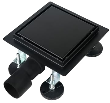 iYueMps Duschrinne Quadrat 20 x 20cm Edelstahl Bodenablauf 2-in-1 doppelseitig, Flieseneinsatz Ablaufrinne,schnelle Entwässerung, mit Geruchsstopp und Haarfilter- Schwarz