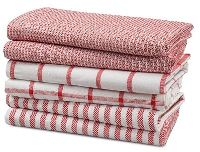 LANE LINEN Kitchen Towels Set - Pack of 4 100% Cotton Dish Towels for Drying Dishes, 18”x 28”, Kitchen Hand Towels, Absorbent Tea Towels, Premium Dish Towels for Kitchen, Quick Drying - Christmas Red