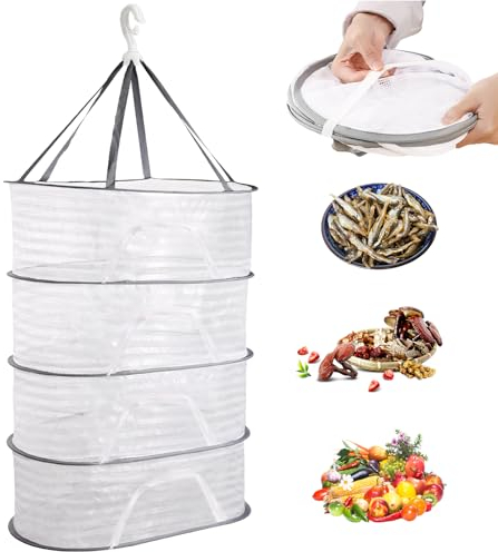 POFIBO Trockennetz Kräuter 4 Lagiges Mesh Trockennetz zum Aufhängen für Kräuter Pflanze Gemüse, Faltbares Trockennetz Kräuter Trocknen mit Reißverschluss und Haken (40 x 60CM)