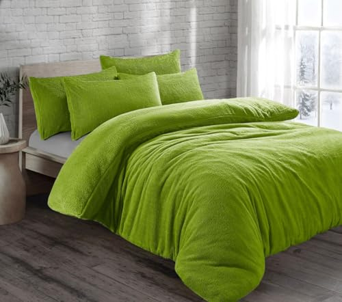 Velvet Stitch Set di biancheria da letto con copripiumino e federa, in pile, tinta unita, termico, soffice, caldo, super morbido (lime, king size)