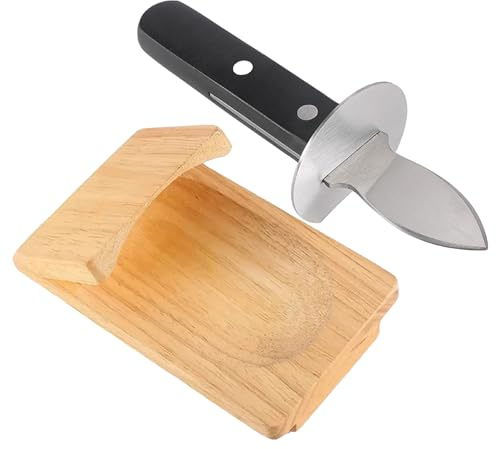 Whrcy Pinze per ostriche,apri ostriche in legno,Coltello per ostriche con base,oyster clamp legno,Strumento di apertura di frutti di mare Handguard | Clip portatile per ostriche, per feste, campeggio,