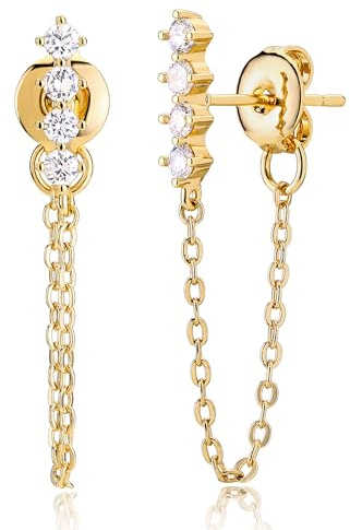 Jenosy 18K Vergoldet Ohrstecker Ohrringe Ketten Bolzen mit Cubic Zirconia Ohrringe Gold Hängend Ohringe Kette Hypoallergene Modeschmuck für Frauen