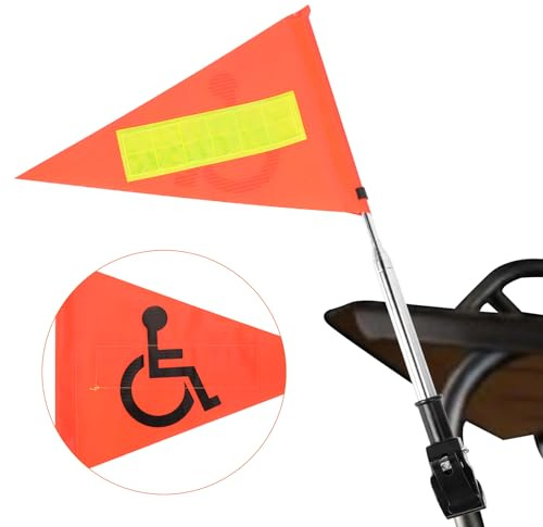 Golf Cart Flag Pole - Reflective Accessories 8.6 x 11.8 Inches Orange Safety Flag Telescopic Pole Handicap Mount for Wheelchairs