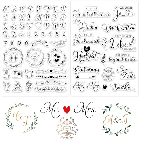 BETESSIN Silikon Stempel Hochzeit Sprüche Deutsch Freudentränen Clear Stamps Liebesgrüße Buchstaben Kartenbasteln DIY Geschenk Fotoalbum