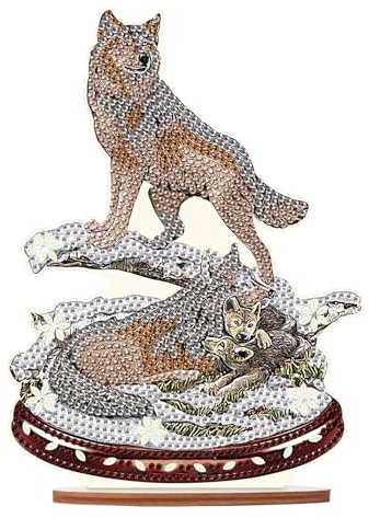 DCIDBEI Diamantmålning bordsdekoration varg 13 x 20 cm diamond painting varg diamantmålning ornament djur diamant målning kit för gör-det-själv handgjorda dekorativa ornament varg baby