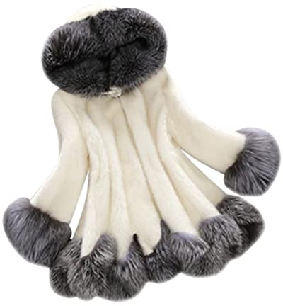 Vinterjacka dam lång med pälshuva | fuskpäls jacka elegant med huva | pälsjacka enfärgad vinterrock fodrad plysch med päls vintage jacka långärmad damkappa oversize fuskpäls kappa, Vit, L