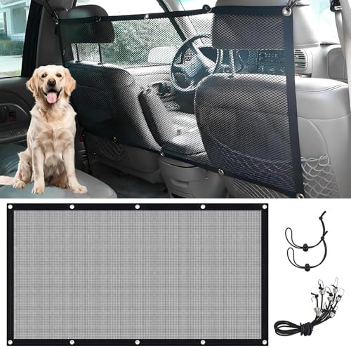 VBGURR Protector de Perro Negro Ajustable para Maletero de Coche, para Coche, Red de Barrera para Perros con Cuerda y Ganchos, Barrera de Asiento Trasero, Accesorios Interiores