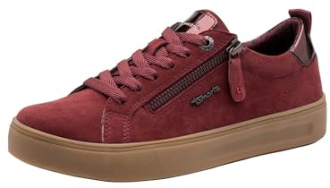 Tamaris Comfort Damen Sneaker flach mit Reißverschluss Freizeit, Rot (Merlot Suede), 42 EU