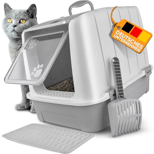 CROPLAS Katzenklo mit Deckel und Aktivkohlefilter, inklusive Katzenklo Matte und Katzenklo Schaufel – Katzentoilette mit Deckel, XXL, geschlossen – Katzenklo zu mit Filter für saubere Katzen, weiß