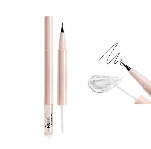 Crayon Sourcils Résistant à l’Eau à Pointe Fine, Stylo 2-en-1 avec Gel Fixateur pour Sourcils, Anti-Tâches, Usage comme Eyeliner et Crayon pour Contour Capillaire (Marron)