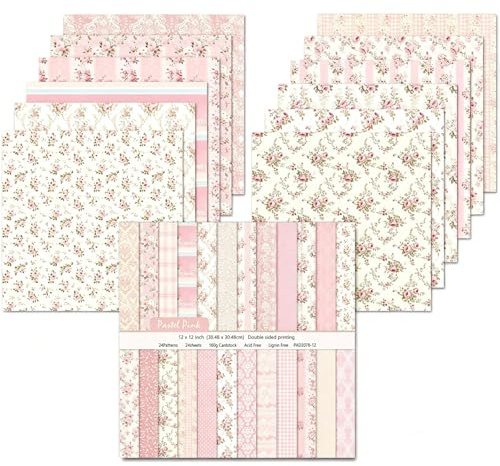24 ark Scrap Paper Block, 30,5 x 30,5 cm, dubbelsidigt scrapbooking papper, 24 designer dekorativa papper för DIY dagbok album (rosa, 12 tum)