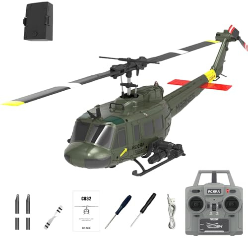 NBJIALIN RC ERA C032 UH-1 Huey Helicopter - Remote Control Helicopters for Adult, 1/48 Sacle 2.4G 6CH Gyro Stabilized Aircraft with Altitude Hold & Optical Flow,3D Stunt Drone (Green)