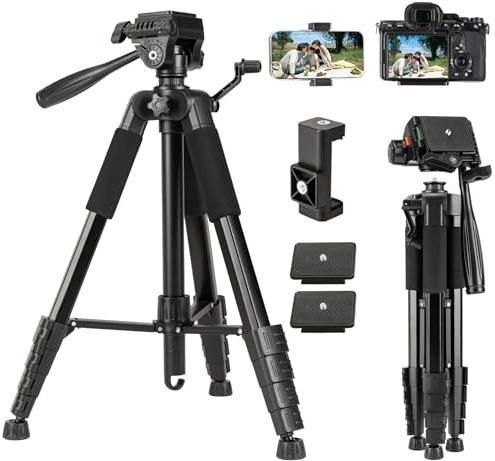 Fotopro 74'' Camera Tripod Lightweight Aluminum Travel Tripod for Smartphone with Detachable 3-Way Pan Head Camera Stand for Video Recording Live Streaming with Phone Holder and Carry Bag