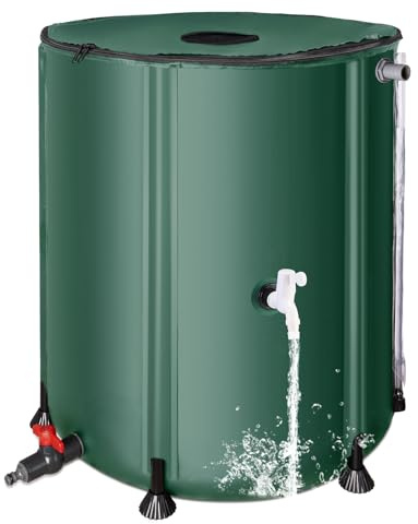 Collapsible Rain Barrel Water Collection System - 200L Portable Water Storage Tank,Foldable Rainwater Collect System Downspout, Water Catcher Container with Filter, Spigots＆Overflow Kit,Green