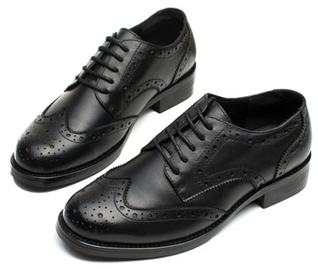 sekiueo Scarpe Oxford da Donna con Punta A Coda di Rondine Tacco Basso Stringate in Pelle da Lavoro Formali,Nero,42 EU