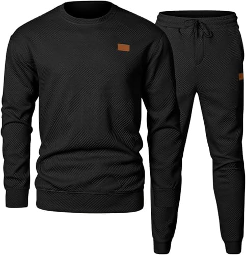 PADOLA Survêtement Homme 2 Pièces Ensemble Jogging Automne Survêtements Combinaison de Sport Pull Jacquard Col Rond Sweat avec Pantalon de Jogging Hiver Tracksuit Streetwear (0 Noir, M)
