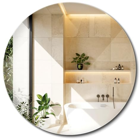 Specchio Grande Ø 90 cm Rotondo da Parete Senza Cornice per Bagno Cucina Soggiorno e Corridoio Minimalista
