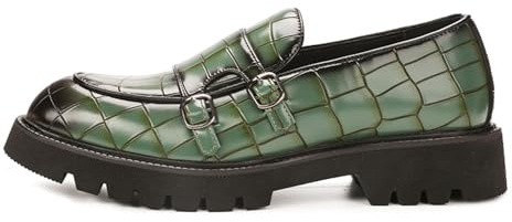 Mocassins à plateforme à enfiler avec double boucle pour homme - Mocassins classiques - Pour les affaires et les loisirs - Chaussures bateau tendance, Vert, 42.5 EU