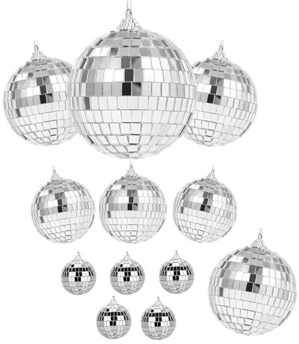 LIULINY 12 Pièces Boules Disco Miroir, Mini Boule a Facette, Boule Disco Deco, 4 Tailles 2,3 cm, 4 cm, 6 cm, 8 cm Suspension Deco Boules a Facette, pour Sapin de Noël, Mariage, Fête à la Maison