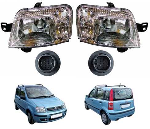 Generico Coppia Proiettore Sinistro e Destro H4 Elettrico Con Motore Compatibile Per Panda Dal 2003 Al 2011 Codice Originale 46421732 46421733 Specifico per Versioni Benzina, LPG e Multijet