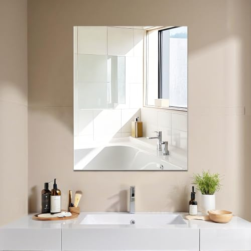 JMITHA Espejo rectangular de 40 x 50 cm, espejo de pared para baño, espejo de baño, sin marco, moderno, de cristal HD, para invitados