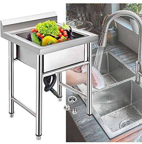 WIQUYBML Fristående handfat, kommersiellt diskho, rostfritt stål kök justerbar kula fötter, djupt överdimensionerat fack för tvätt, garage, 304 (50 cm/60 cm)