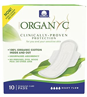 Organyc 100 % Bio Baumwolle Hygienebinden mit Flügeln für die Nacht für empfindliche Haut 1 Packung mit 10 Stück