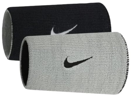Nike Dri-Fit Home & Away Doublewide Wristbands (1 Pair, One Size Fits Most, Black/Base Grey)
