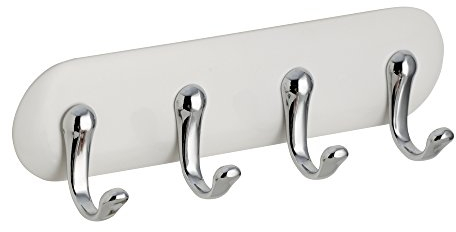 iDesign AFFIXX Self-Adhesive Key Holder with 4 Hooks, Small Plastic Key Hooks for Wall, White
