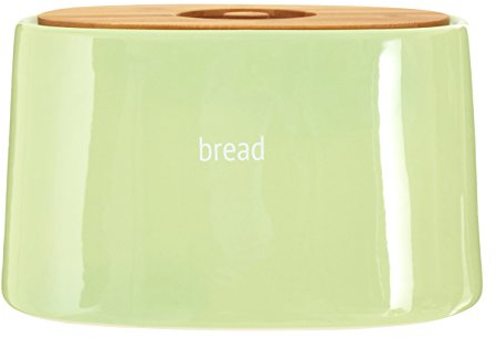 Premier Housewares Bread Bin Bamboo Lid Biscuit Tins Storage Tapered Dolomite Bread Basket Green Biscuit Jar Bread Storage 19 cm x 33 cm x 22 cm