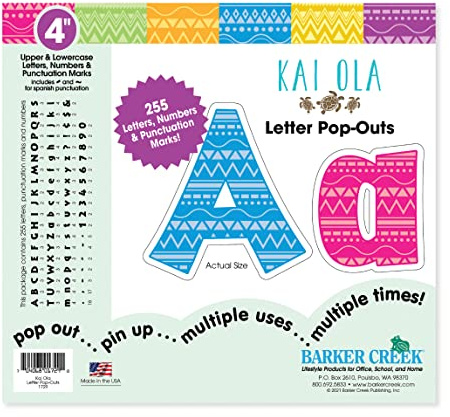 Barker Creek Letter Pop-Outs, 4 Kai Ola Sea Life, Multicolor Designer Letters for Bulletin Boards, Breakrooms, Reception Areas, Signs, Displays, And More! 4, 255 Characters per Set (1729), Bohemian