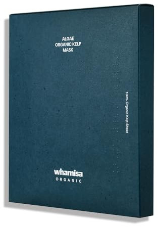 Whamisa Organic Algae Kelp Facial Sheet Mask – Abschwellend, Tiefenhydratisierend, Beruhigend, Feuchtigkeitsspendend, Postbiotisch, Fermentierte Formel (5 Stück pro Packung)