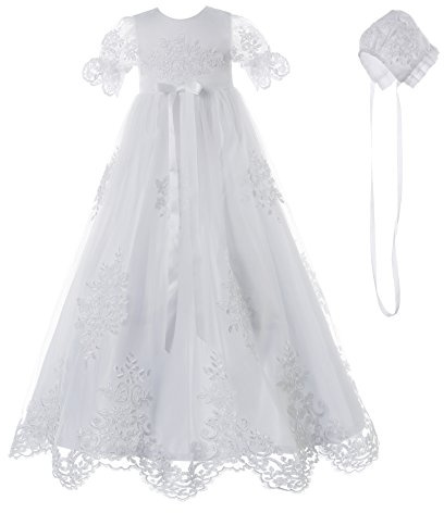 NIMBLE Baby Girls Baptism Delicate Embroideried Gown with Bonnet for 0-12 Months
