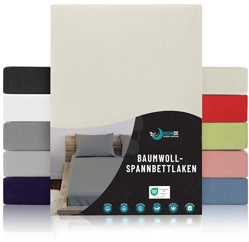 Dreamzie - Spannbettlaken 90x190/200cm - Baumwolle Oeko Tex Zertifiziert - Beige - 100% Jersey Spannbetttuch 90x190/200