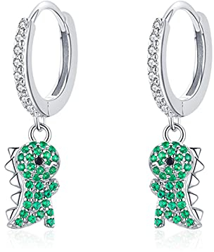 925 Sterling Silber Tier Nette Dinosaurier Schaukel Ohrringe Mode Klar Cz Baumeln Ohr Für Frauen Edlen Schmuck