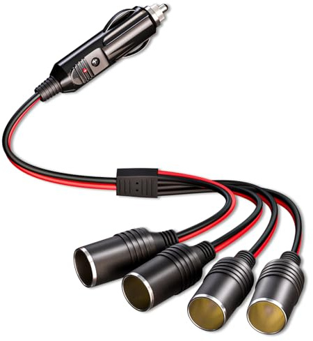 Goupchn Car Cigarette Lighter Splitter 1 to 4 12V 24V Power Charger 4 Way Socket Splitter Cigarette Lighter Extension Cord Cable