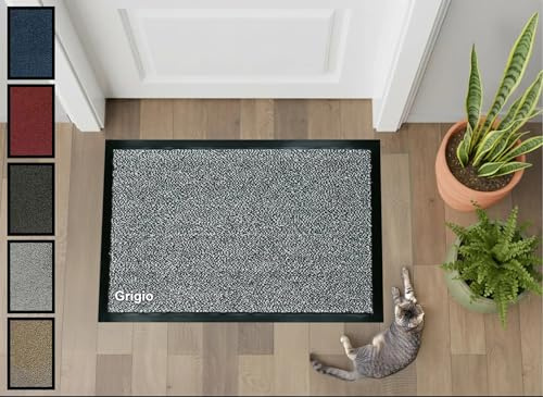 GENERICO Zerbino Asciugapassi Antiscivolo Antinciampo Tessitura Morbida Retro Gommato Varie Misure 100% Made in Italy tappeto asciugapasso (90x120 cm, GRIGIO)