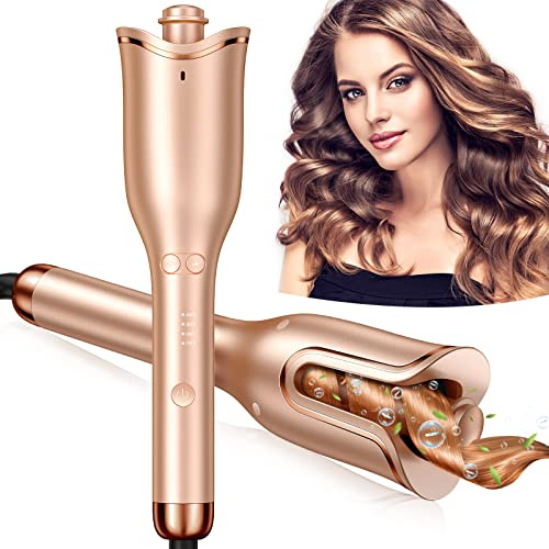 Automatic Curling Iron, Professional Automatic Hair Curler with 1 Curling Wand Large Slot & 4 Temperature & 3 Timer, Dual Voltage Anti-Tangle Rotating Curling Iron with Auto Shut-Off for Hair Styling
