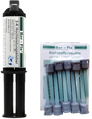 Ber-Fix 2K Hochleistungskleber Schnelle & Starke Verbindung für Metall, Kunststoff, Holz 25g Spritze, inkl. 10 Spitzen Express Kleber für Metall, PVC, GfK, Epoxid Harz und mehr