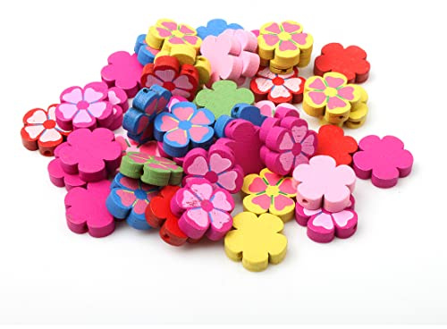 Perlin Perline di legno da infilare, 20 pezzi, motivo: perline colorate, per braccialetti fai da te, gioielli, collane, colore misto (fiore 17 mm)