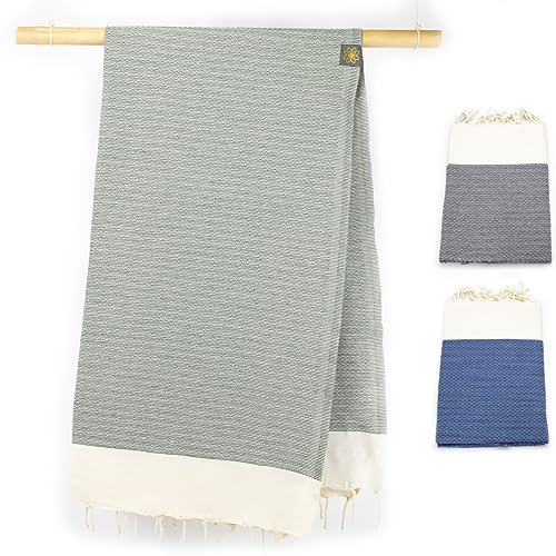 ANNA ANIQ Extra mjuk Fouta Hamam-duk – XXL, extra stor, 200 x 100 cm, bastuhandduk – 100 % bomull från Tunisien som strandhandduk, turkisk badduk (mörkgrön)