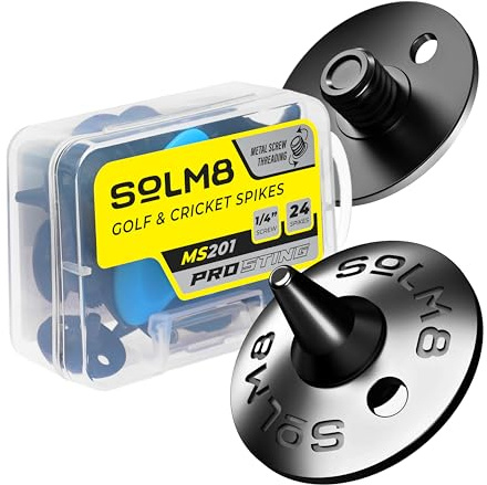 SOLM8 Metal Spikes for Golf and Cricket Shoe Replacement Cleats - 1/4 Inch 6mm Screw Type Metal Threading (24 Count + 1 Spanner)