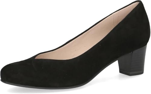 Caprice Décolleté da Donna in Pelle con Tacco a Blocco, Nero (Black Suede), 39 EU