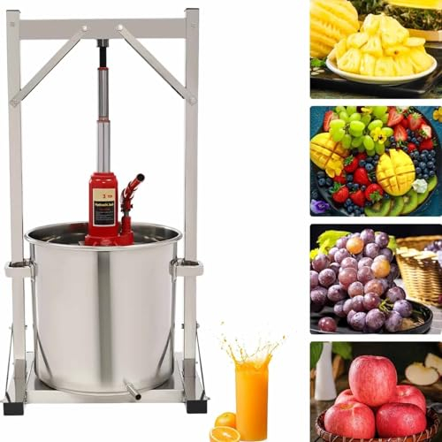 URJWAN Pressoir à Fruits, Broyeur De Raisin pour La Fabrication du Vin, Presse-Fruits Manuel en Acier Inoxydable, avec 2 FûTs en Acier Inoxydable, pour L'ExtéRieur, La Cuisine Et La Maison,36L
