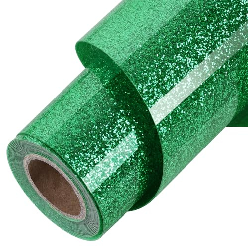 TORC Green Glitter HTV Green Heat Transfer Vinyl HTV Rolls, 12 x 12 ft Iron on Vinyl for T Shirts Green Glitter HTV Vinyl for All Cutter Machines Easy to Cut & Weed for Heat Vinyl Design 1 Roll