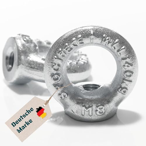 Yourkon Écrou annulaire | M6 à M30 | DIN 582 | Galvanisé | Anneau et illet de grue | Écrou oeil (3, M8)