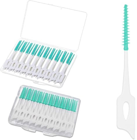 Scovolini Interdentali, Due Scatole 80 Pezzi Gum Scovolini Dentali in Silicone, Igiene Orale Scovolino Denti, Pulizia Denti Scovolini Dentali, Portatile Filo Interdentale con Scatole
